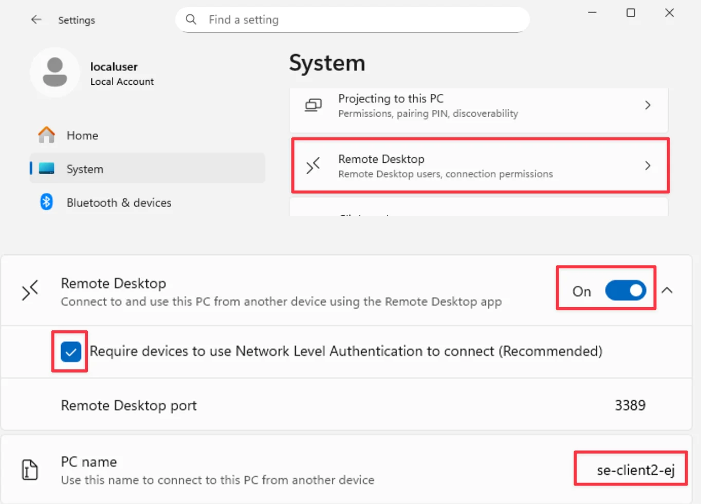 Remote Desktop Settings